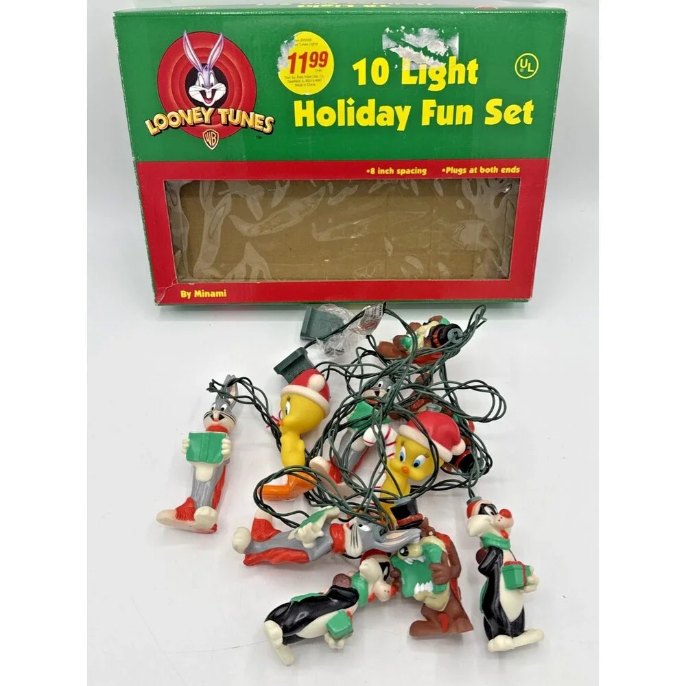 Vintage Minami Looney Tunes Holiday 10 Lights Set, Taz, Bugs, Tweety, Sylvester